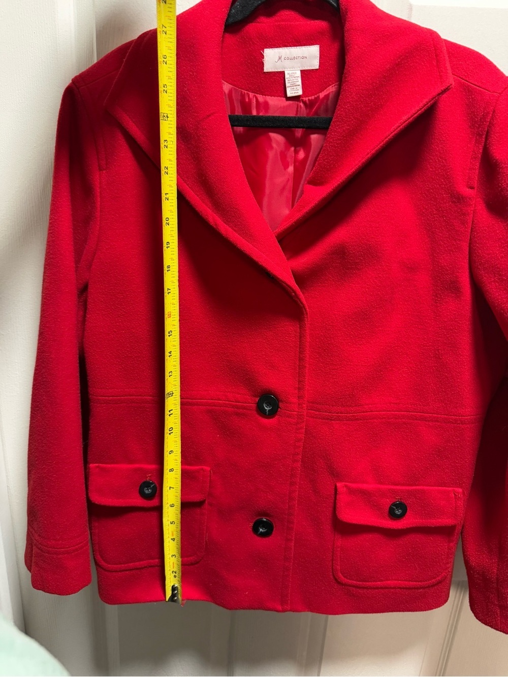 JM Collection Red Shawl-Collar Button Pea Coat size XL - Picture 5 of 5